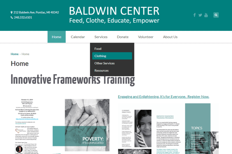 Baldwin Center website home page.