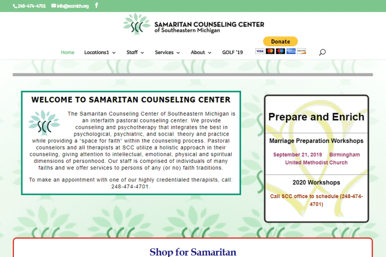 Samaritan Counseling Center website home page.
